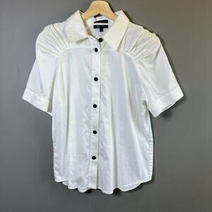 Anne Klein Short Sleeve White Blouse with ruching detail Size 12
